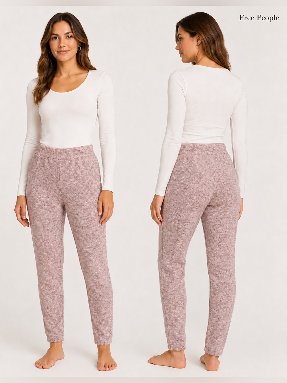 Free People Sloane Thermal Leggings Dusty Pink Waffle Knit High Rise NWOT